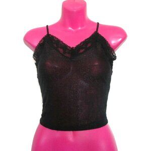 1990s vintage sexy sheer black lace camisole shirt crop top size extra small xs